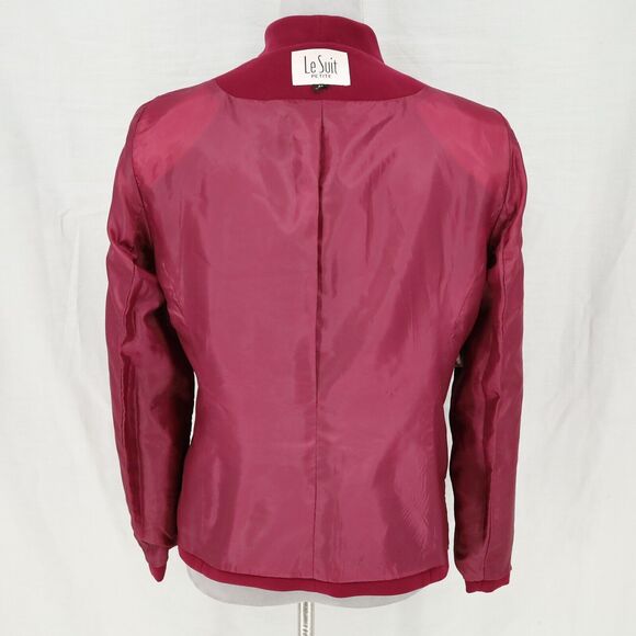 Le Suit Jacket Petites 8P Raspberry Pink Crepe Lined Double Breasted Career - Picture 11 of 13